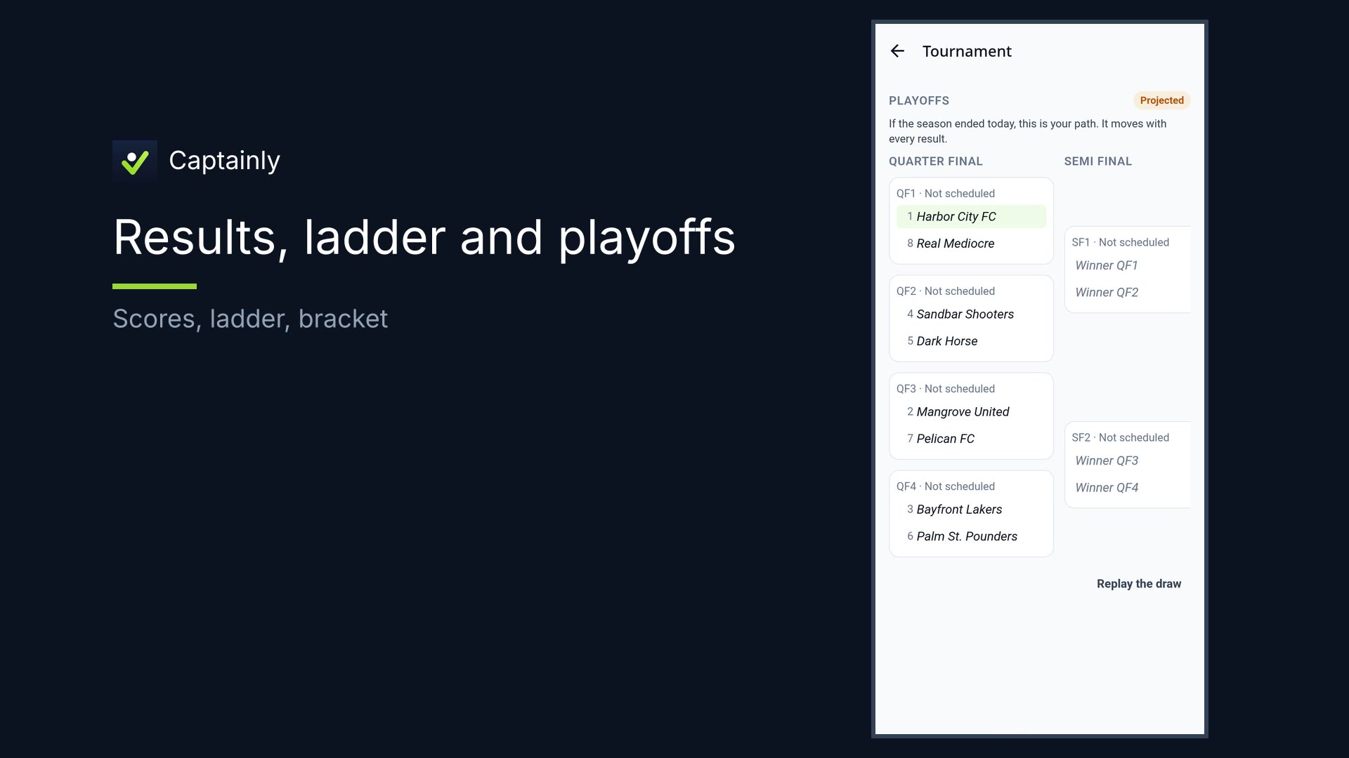 Live playoff bracket with projected team paths