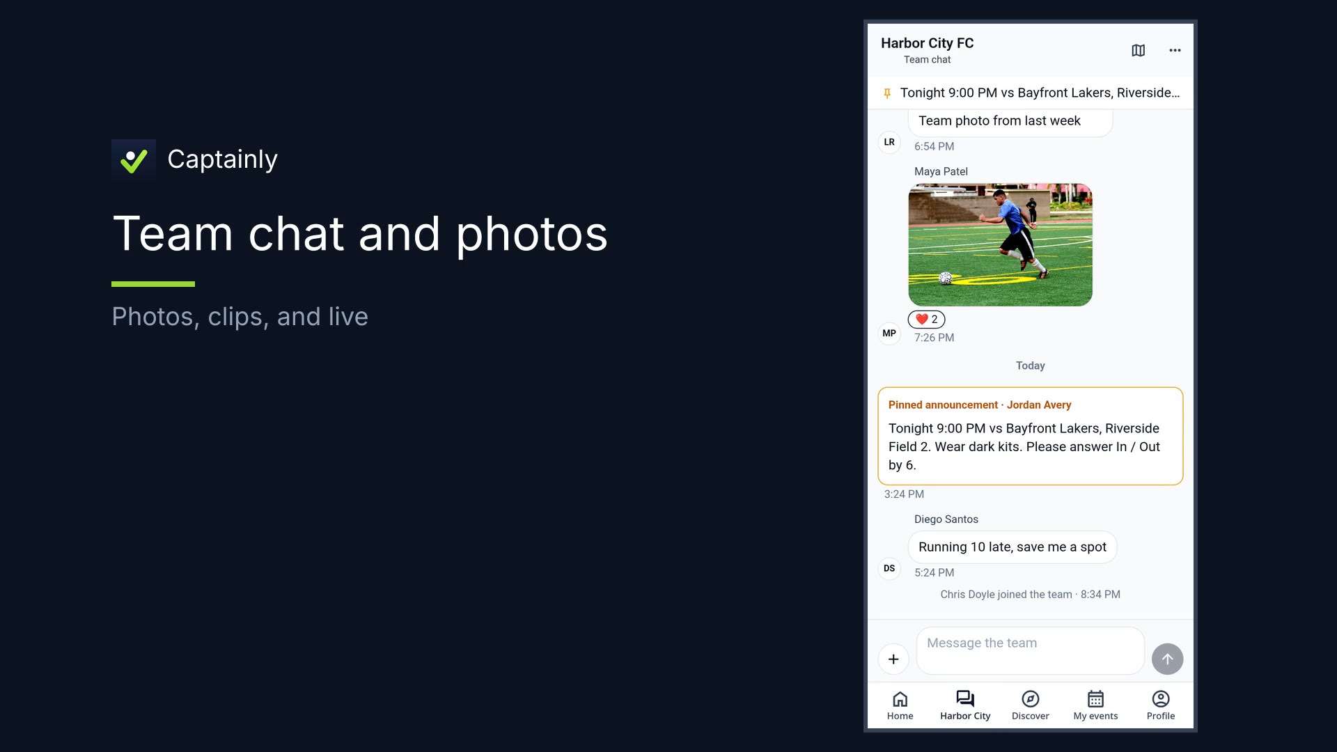 Team chat with photos and reactions