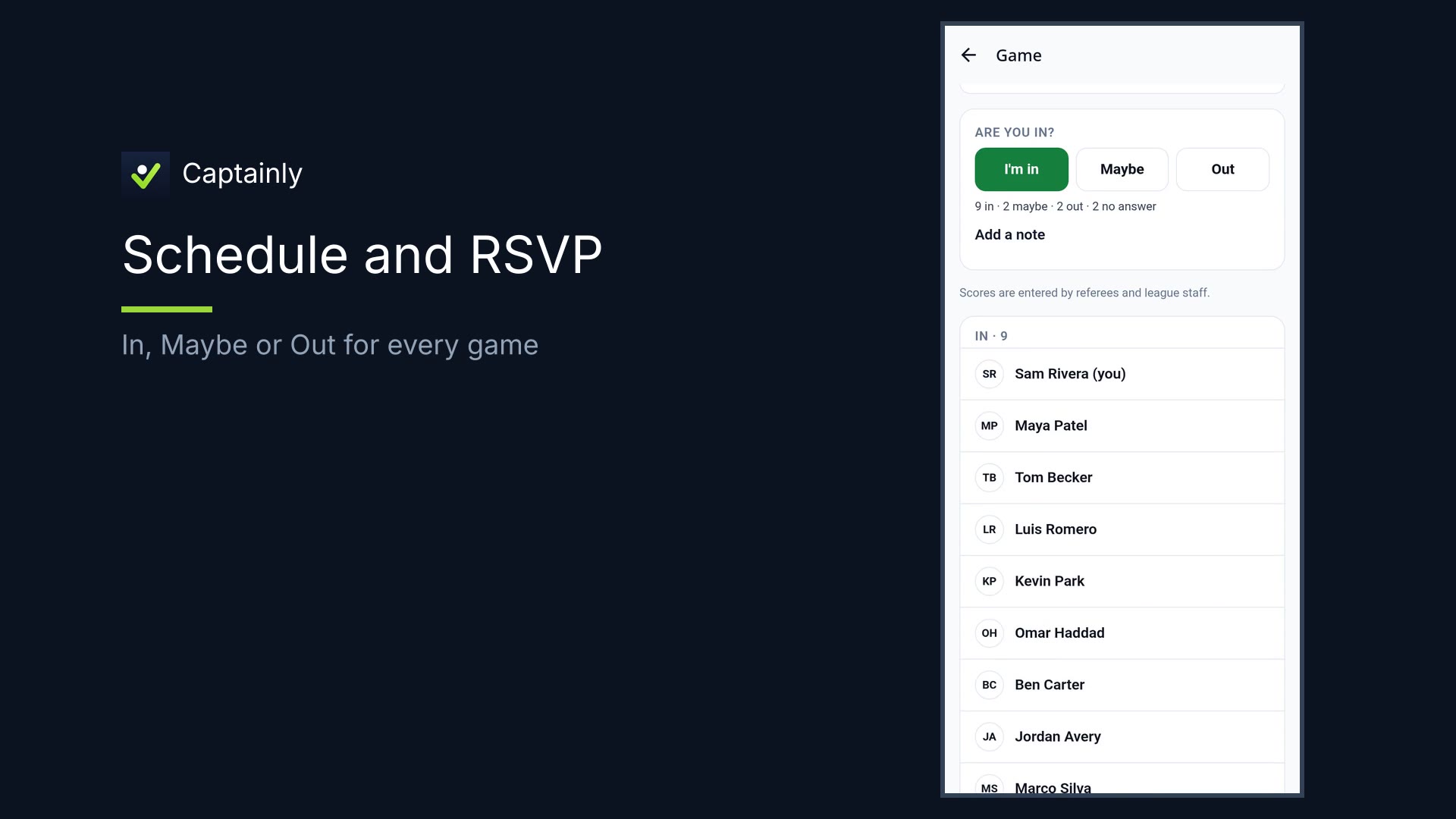 Schedule and RSVP with In Maybe Out