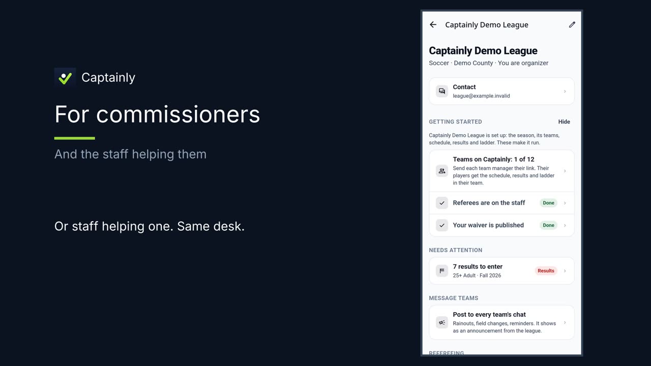 Commissioner video: league home and checklist